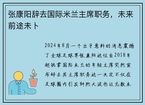 张康阳辞去国际米兰主席职务，未来前途未卜